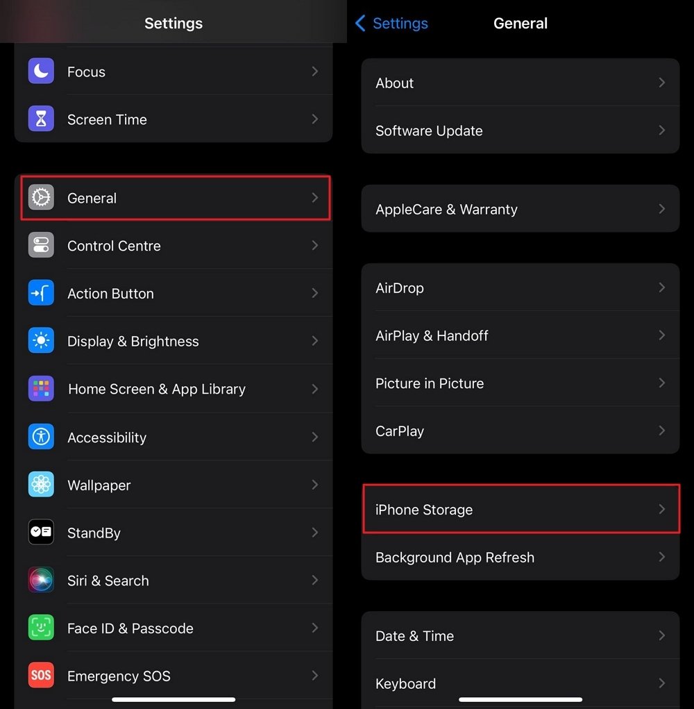 Toque la opción de almacenamiento de iPhone