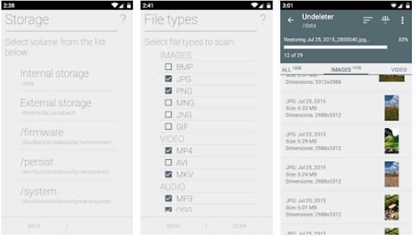Recuperación de video para Android, como UndEleter, recupere archivos y datos