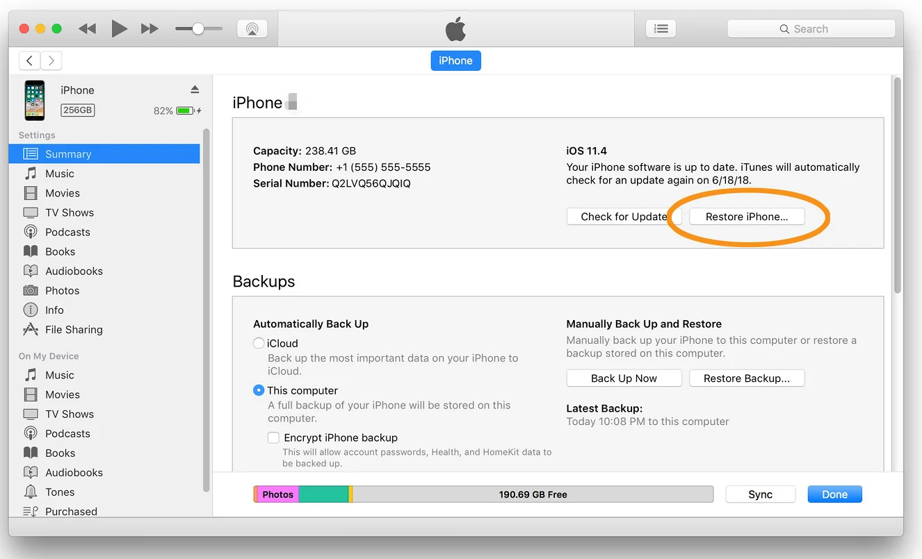 Restablecer el iPhone 16 con iTunes