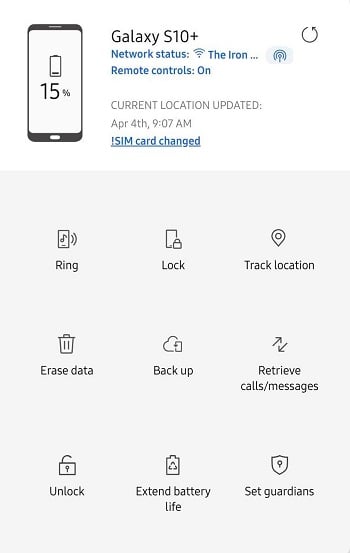 Samsung Galaxy Desbloquear por encontrar mi móvil
