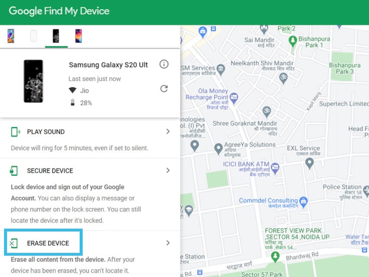 Desbloquee Samsung Galaxy con encontrar mi dispositivo