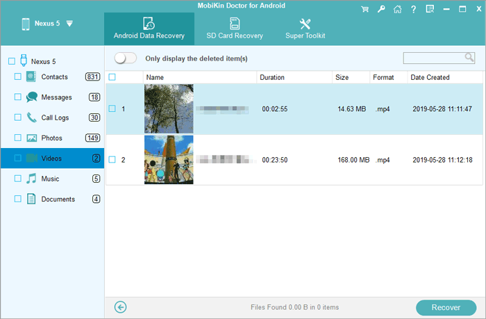 Recupere el video de Android eliminado usando Mobikin Doctor para Android