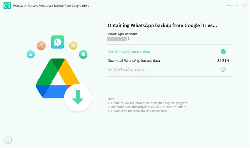 Watsgo comienza a descargar Whatsapp Backup