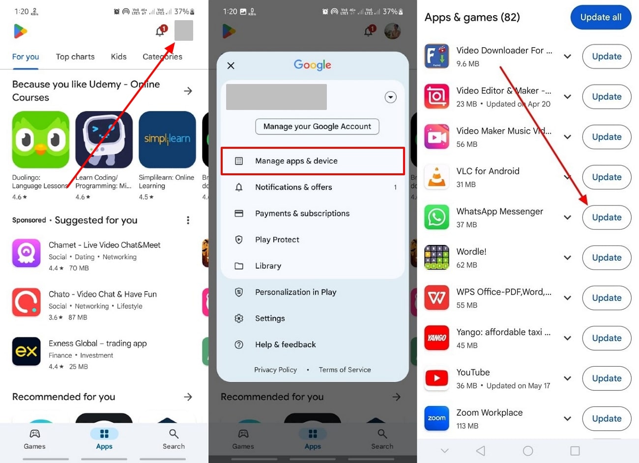 Localice la actualización de WhatsApp en Android