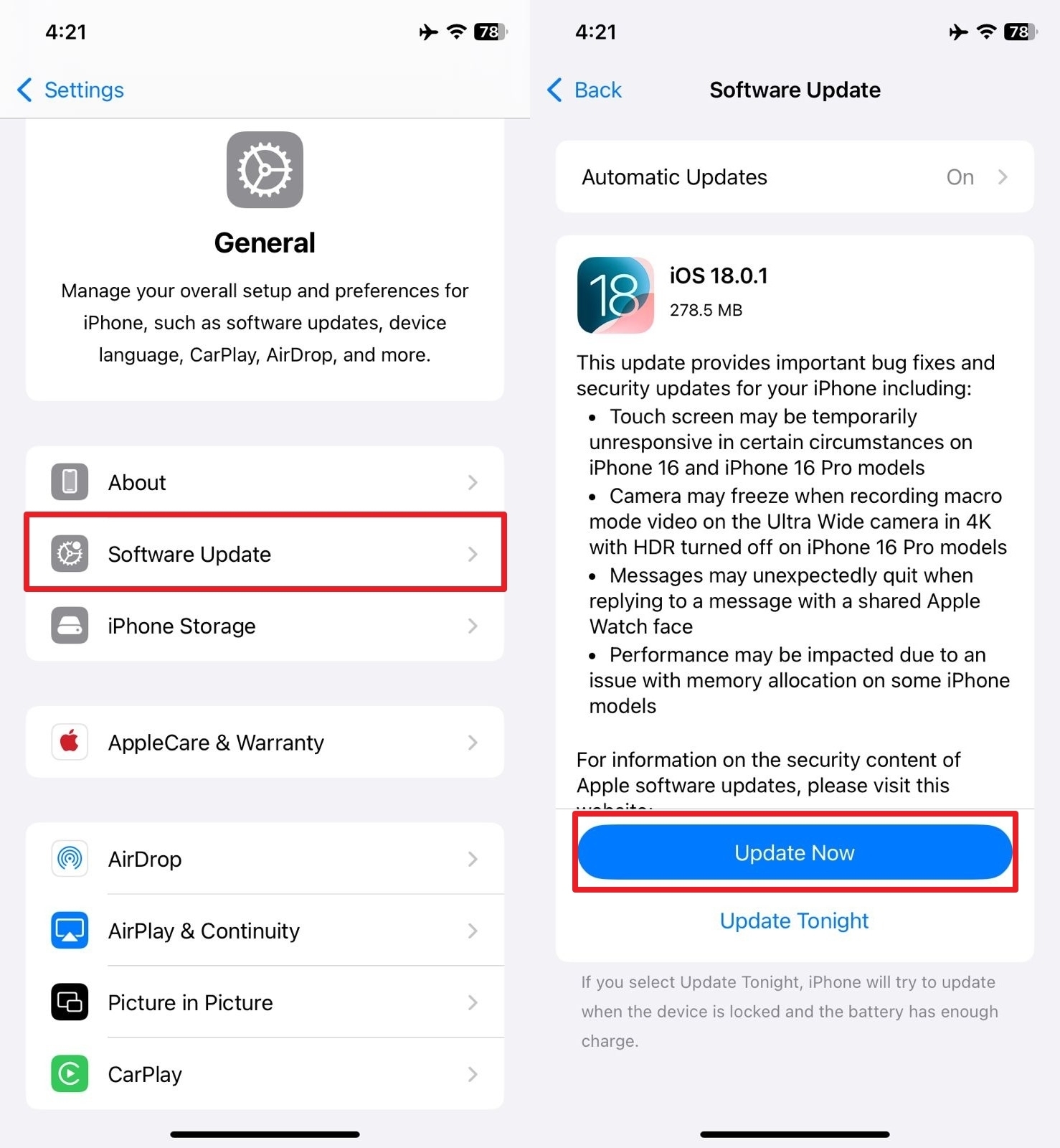 Actualizar el firmware de iOS desde la configuración general