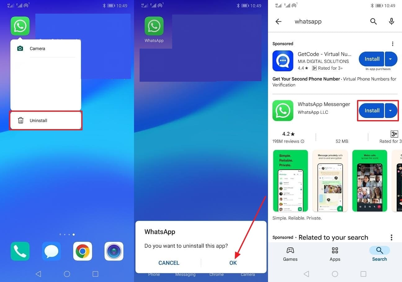 Instale WhatsApp nuevamente en Play Store
