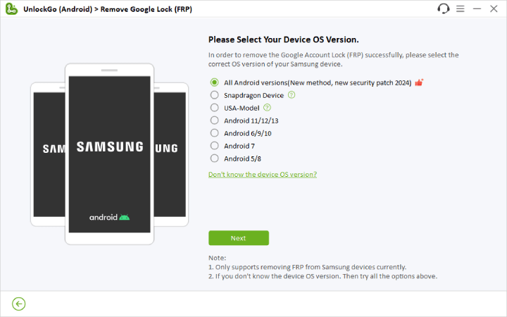 Seleccione una solución para evitar Samsung FRP