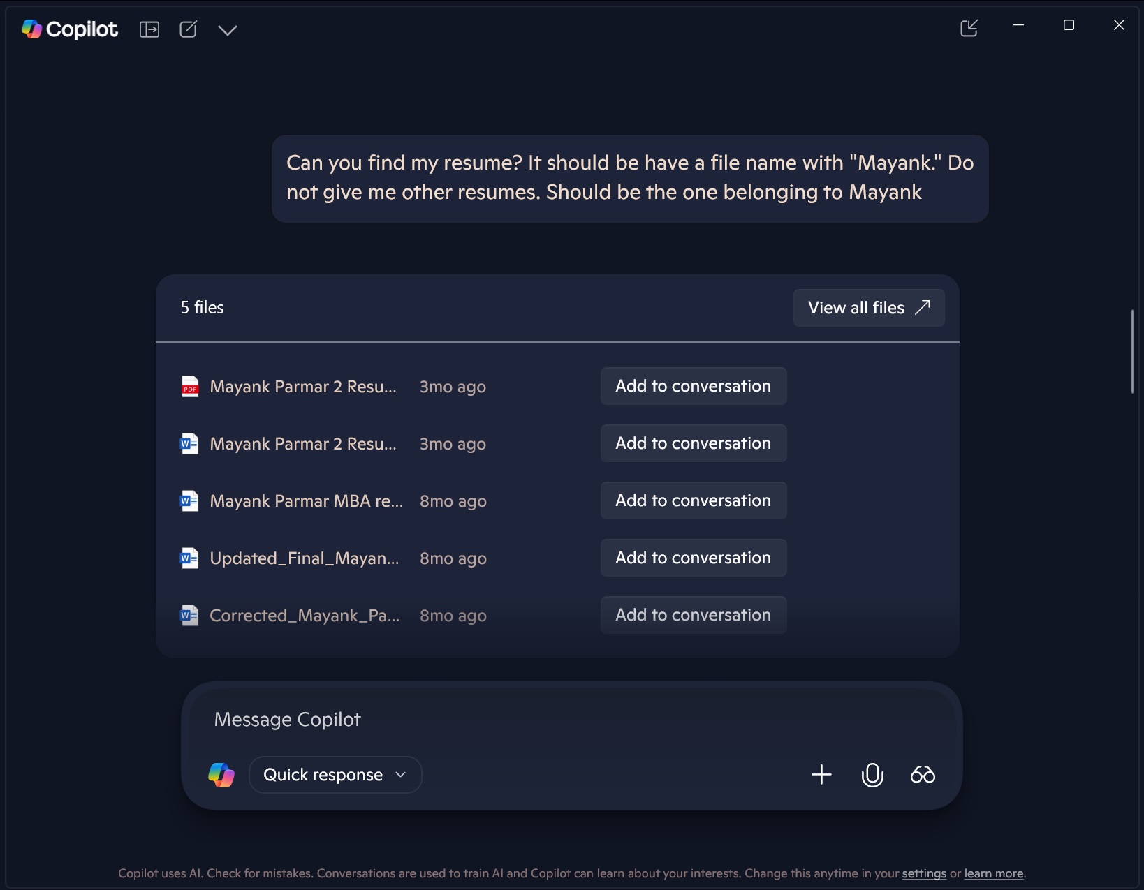 Búsqueda de archivos de copiloto en Windows 11