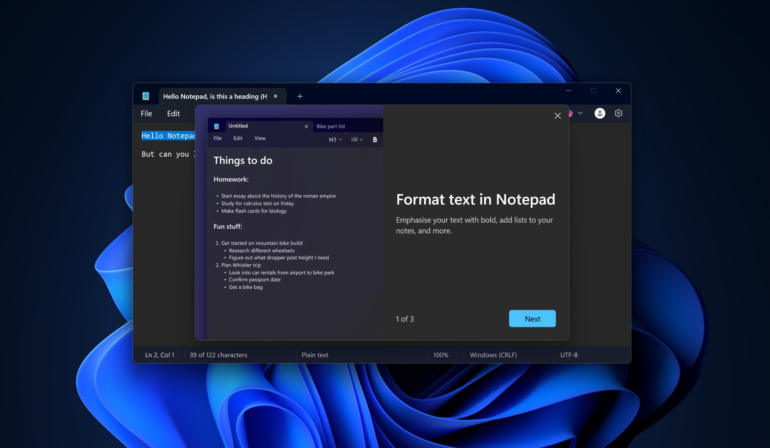 Windows notepad on windows 11 with format text.jpg