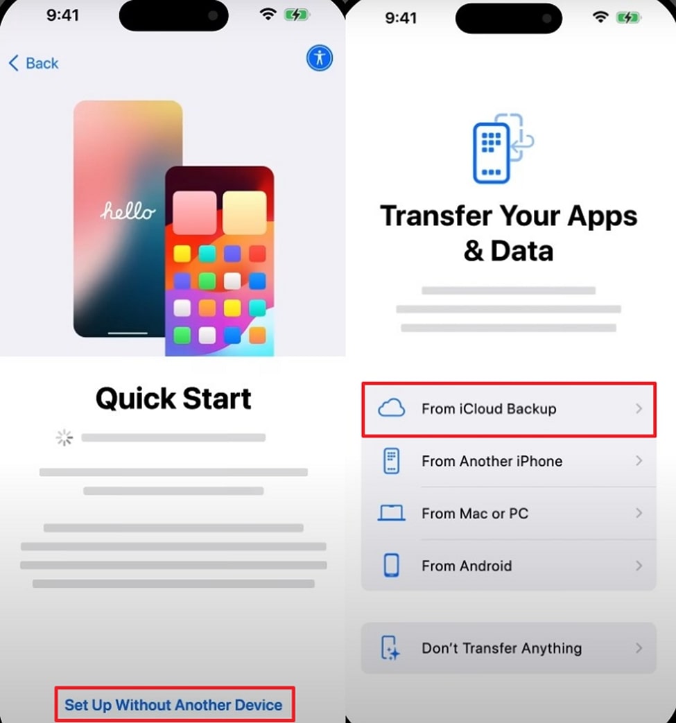 Configurar el dispositivo desde la copia de seguridad de iCloud